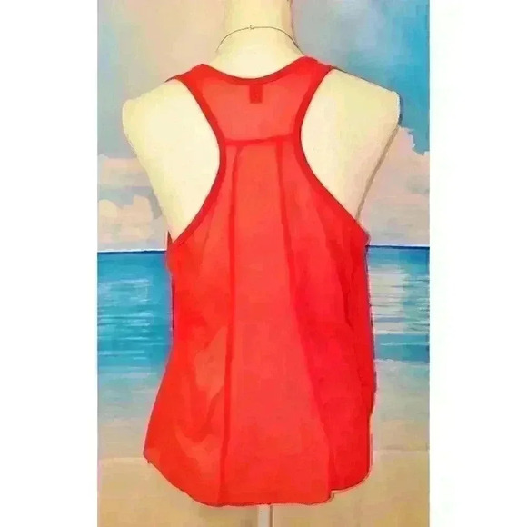 SHOW LUI Womans BURNT ORANGE Top LINED Lightweight SHEER BACKShirt size XL - Picture 3 of 4